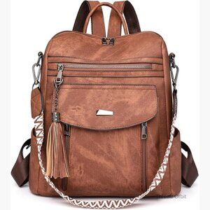 PU Leather Convertible Backpack Purse, 13" Travel Bag with 10 Pockets